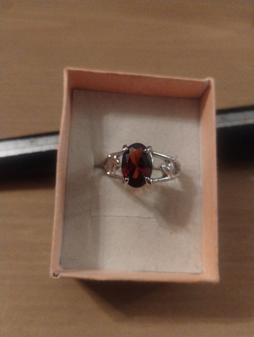 New Size 10 Garnet Red Oval Statement Ring Silver Tone Costume Jewelry